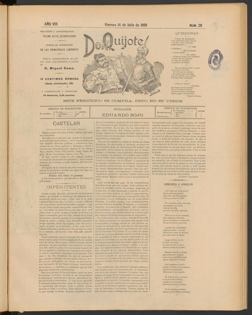 Miniatura de Don Quijote (Madrid) del 14 de julio de 1899