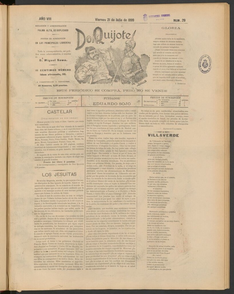 Miniatura de Don Quijote (Madrid) del 21 de julio de 1899