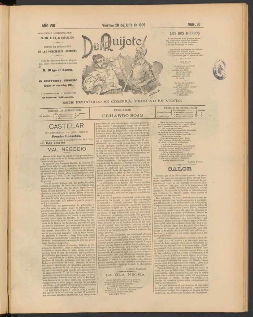 Miniatura de Don Quijote (Madrid) del 28 de julio de 1899