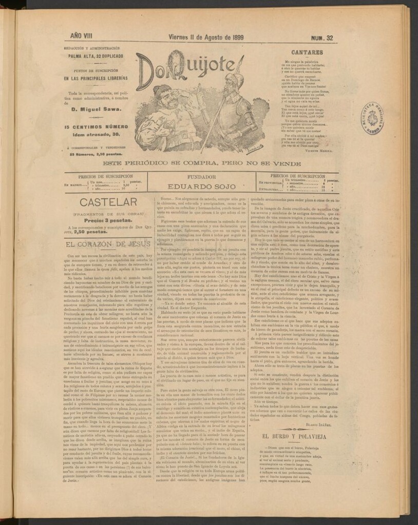 Miniatura de Don Quijote (Madrid) del 11 de agosto de 1899