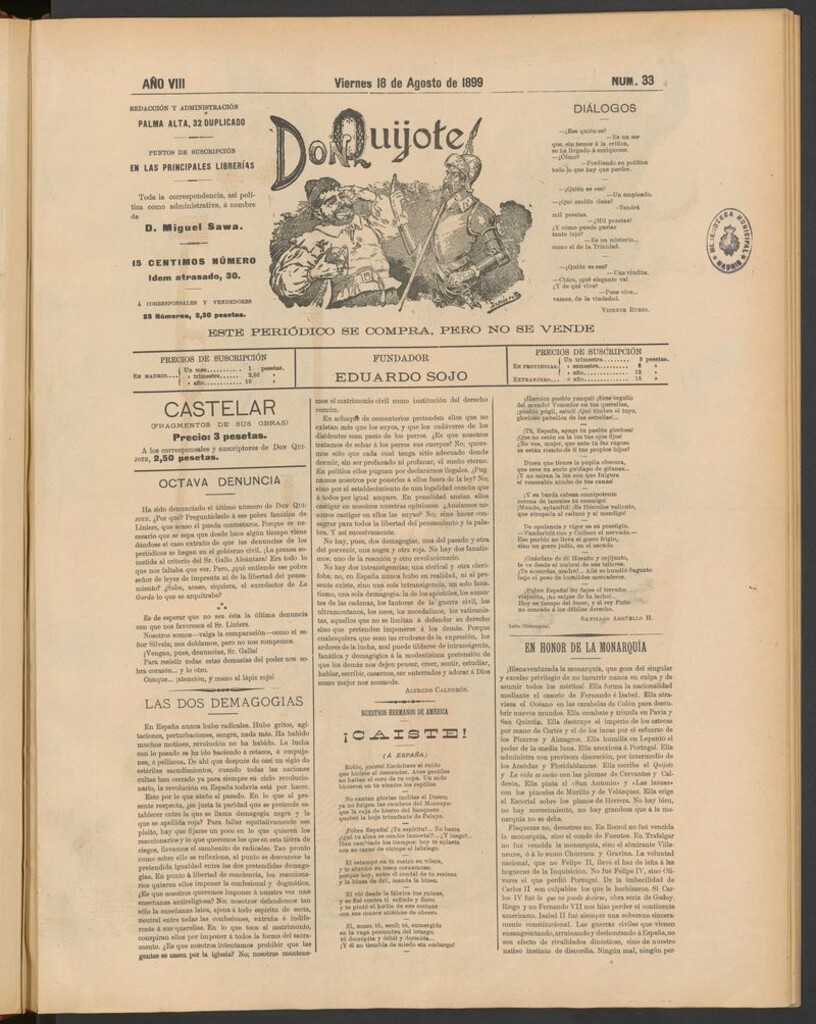 Miniatura de Don Quijote (Madrid) del 18 de agosto de 1899
