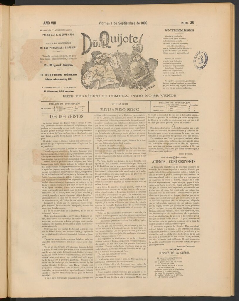 Miniatura de Don Quijote (Madrid) del 1 de septiembre de 1899