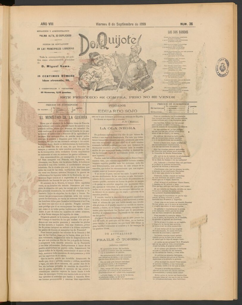 Miniatura de Don Quijote (Madrid) del 8 de septiembre de 1899