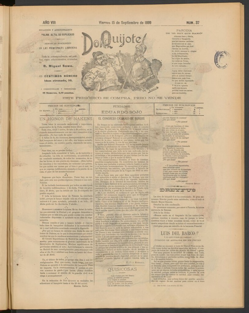 Miniatura de Don Quijote (Madrid) del 15 de septiembre de 1899