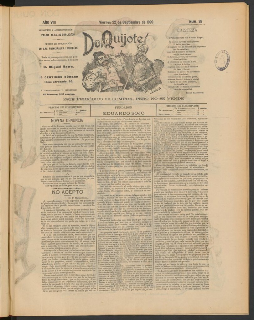 Miniatura de Don Quijote (Madrid) del 22 de septiembre de 1899