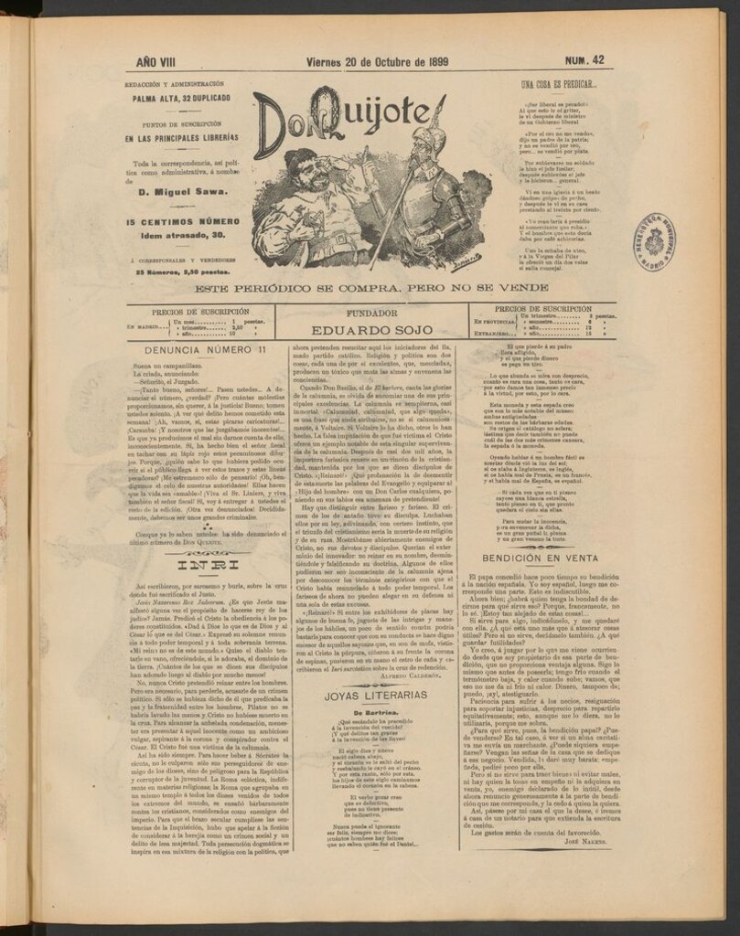 Miniatura de Don Quijote (Madrid) del 20 de octubre de 1899