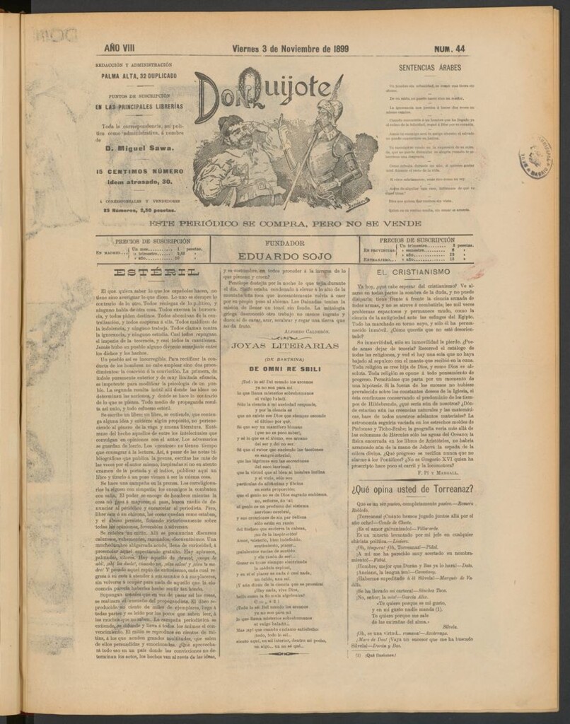 Miniatura de Don Quijote (Madrid) del 3 de noviembre de 1899