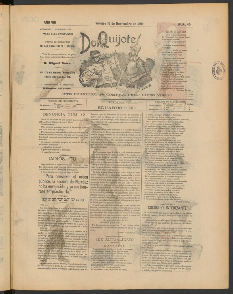 Miniatura de Don Quijote (Madrid) del 10 de noviembre de 1899