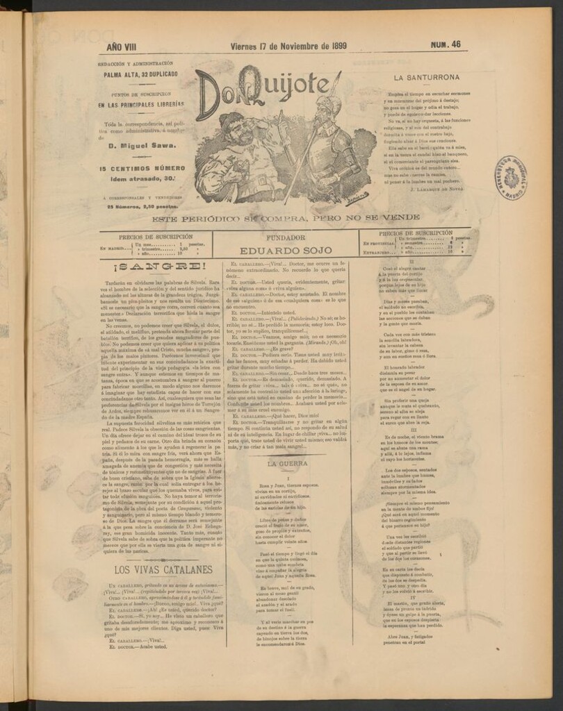 Miniatura de Don Quijote (Madrid) del 17 de noviembre de 1899