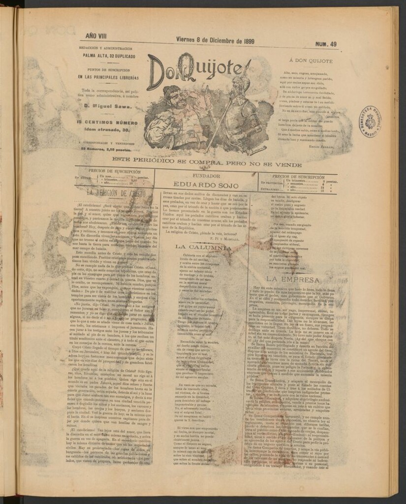 Miniatura de Don Quijote (Madrid) del 8 de diciembre de 1899