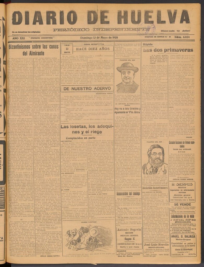 Miniatura de Diario de Huelva : periódico independiente del 13 de mayo de 1928