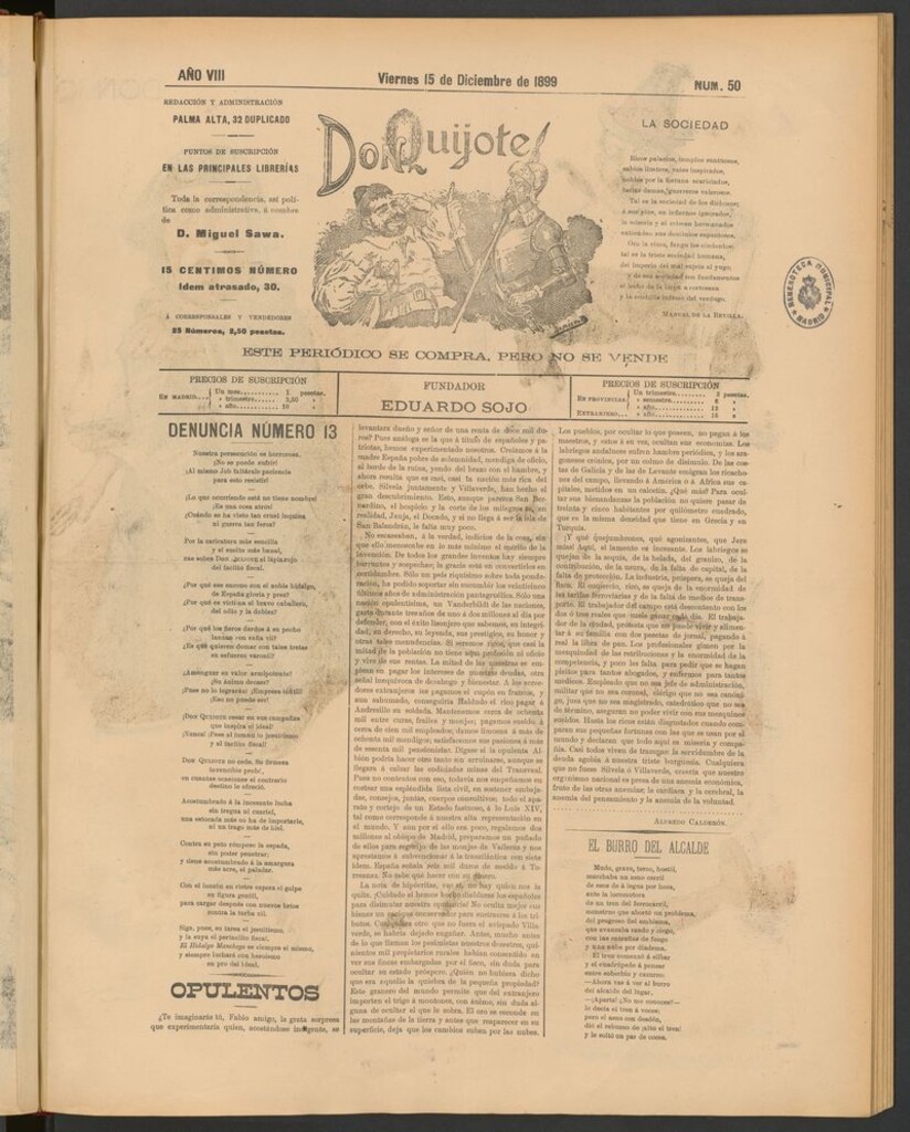 Miniatura de Don Quijote (Madrid) del 15 de diciembre de 1899