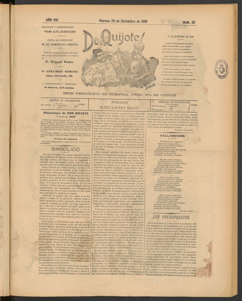 Miniatura de Don Quijote (Madrid) del 29 de diciembre de 1899