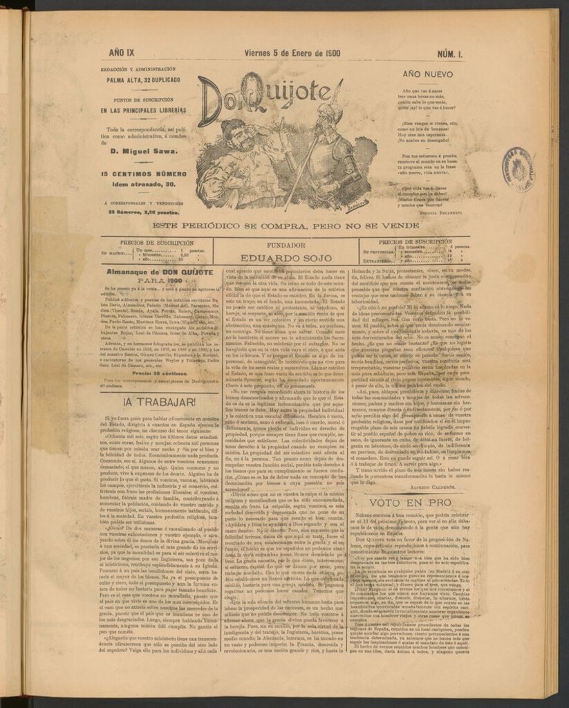 Miniatura de Don Quijote (Madrid) del 5 de enero de 1900