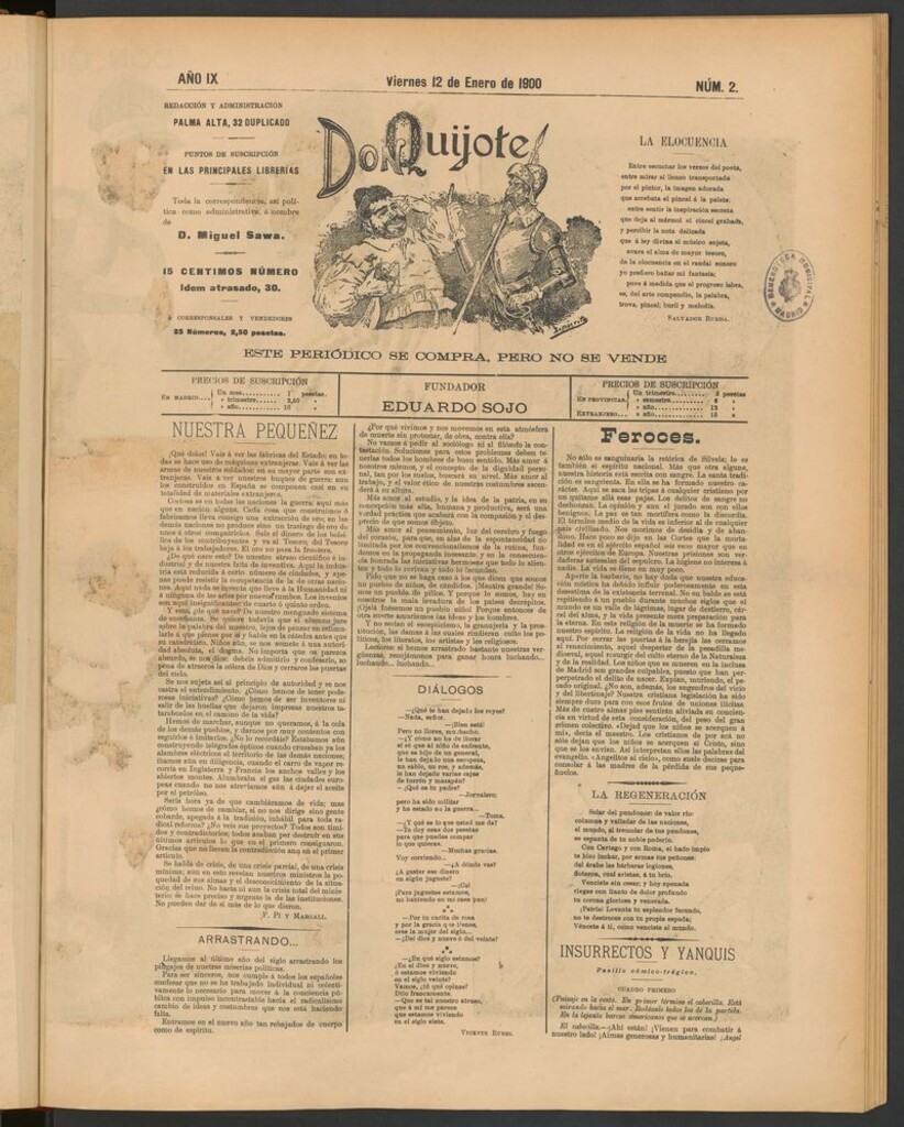 Miniatura de Don Quijote (Madrid) del 12 de enero de 1900