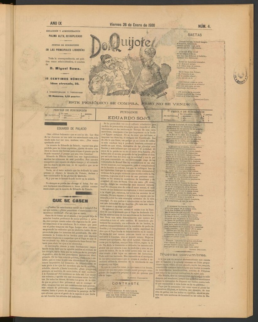 Miniatura de Don Quijote (Madrid) del 26 de enero de 1900