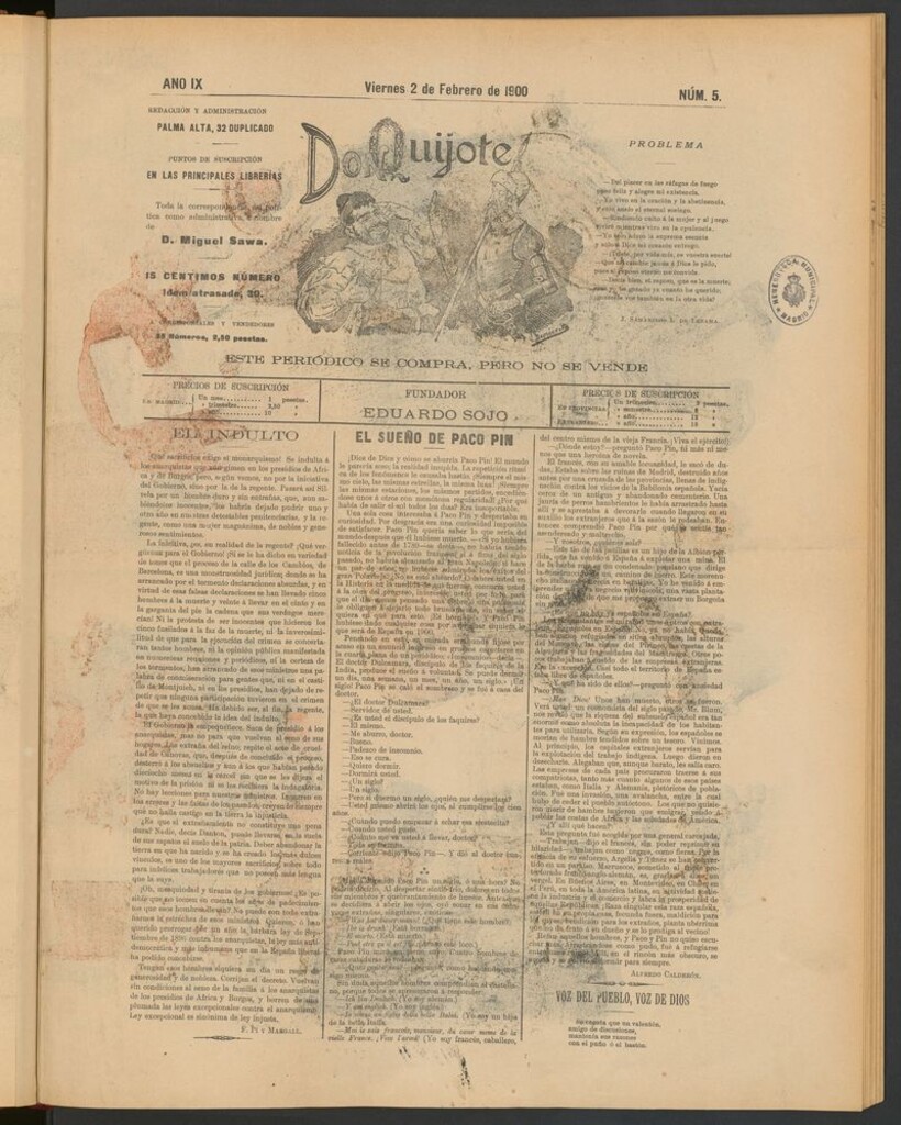 Miniatura de Don Quijote (Madrid) del 2 de febrero de 1900