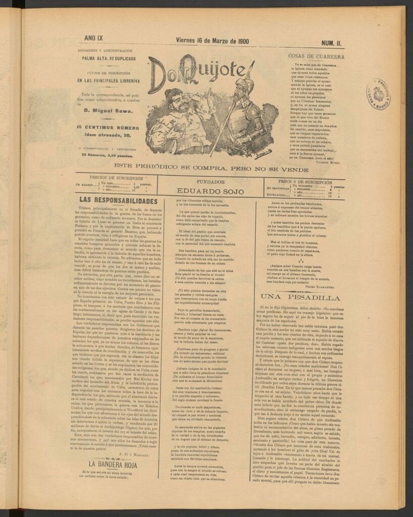 Miniatura de Don Quijote (Madrid) del 16 de marzo de 1900