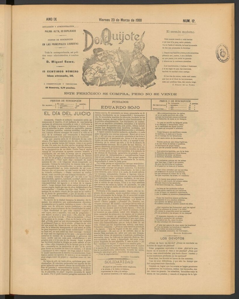 Miniatura de Don Quijote (Madrid) del 23 de marzo de 1900