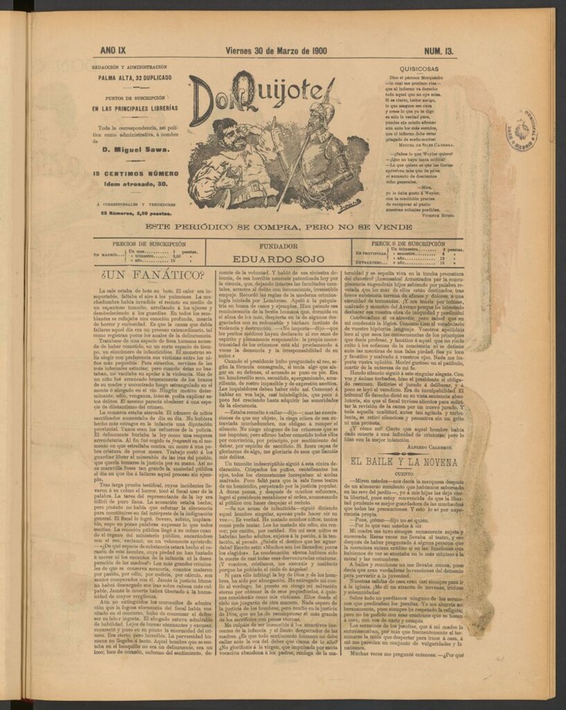 Miniatura de Don Quijote (Madrid) del 30 de marzo de 1900