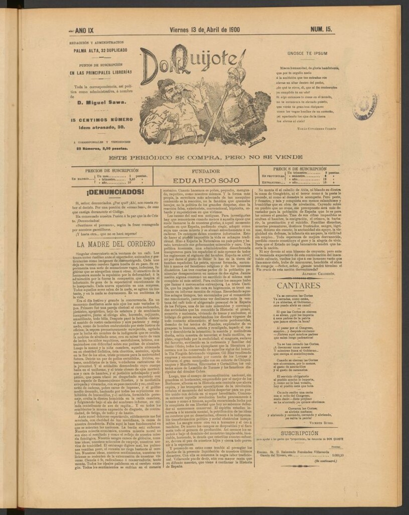 Miniatura de Don Quijote (Madrid) del 13 de abril de 1900
