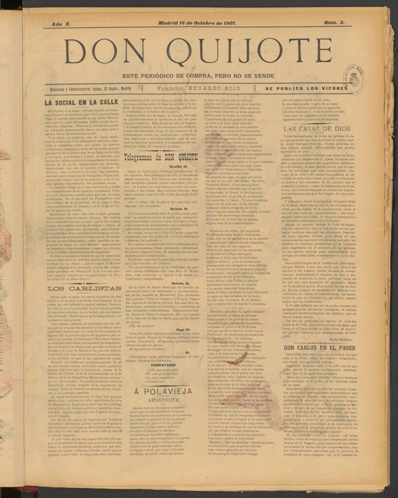 Miniatura de Don Quijote (Madrid) del 18 de octubre de 1901