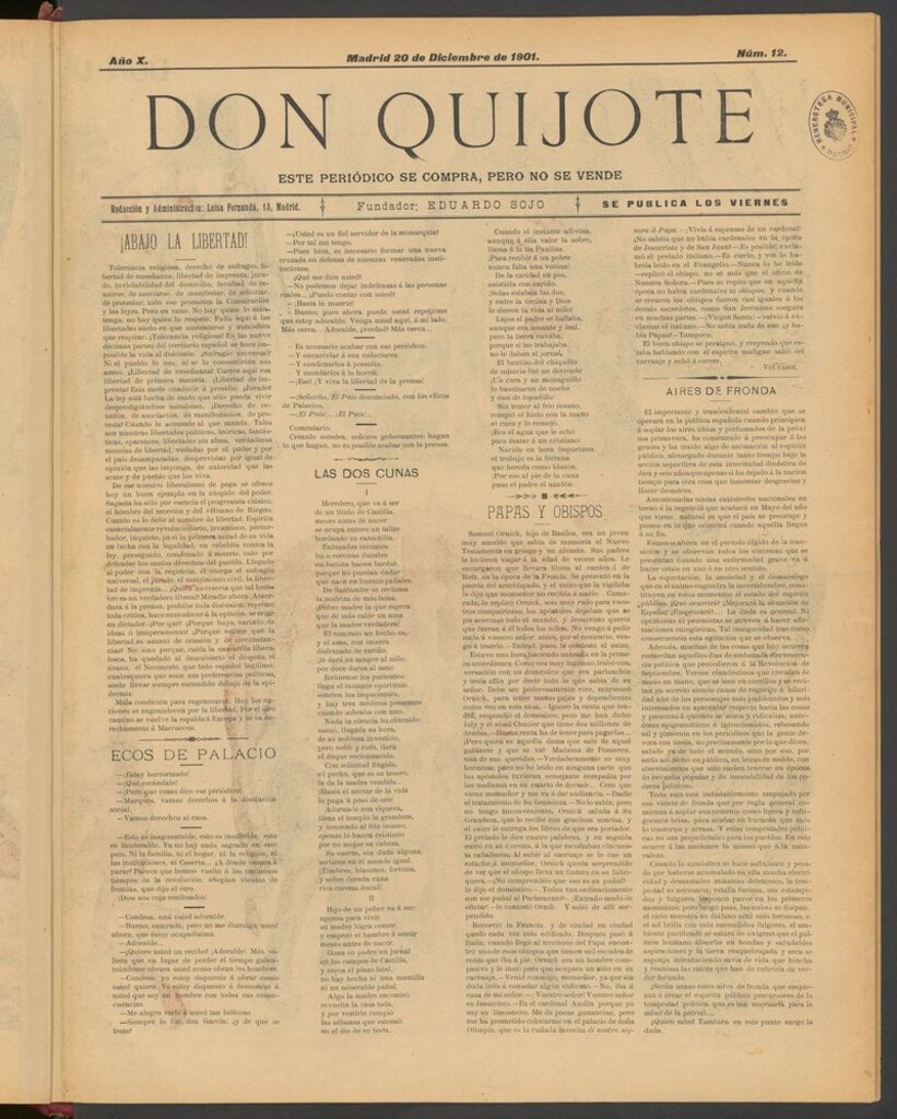 Miniatura de Don Quijote (Madrid) del 20 de diciembre de 1901