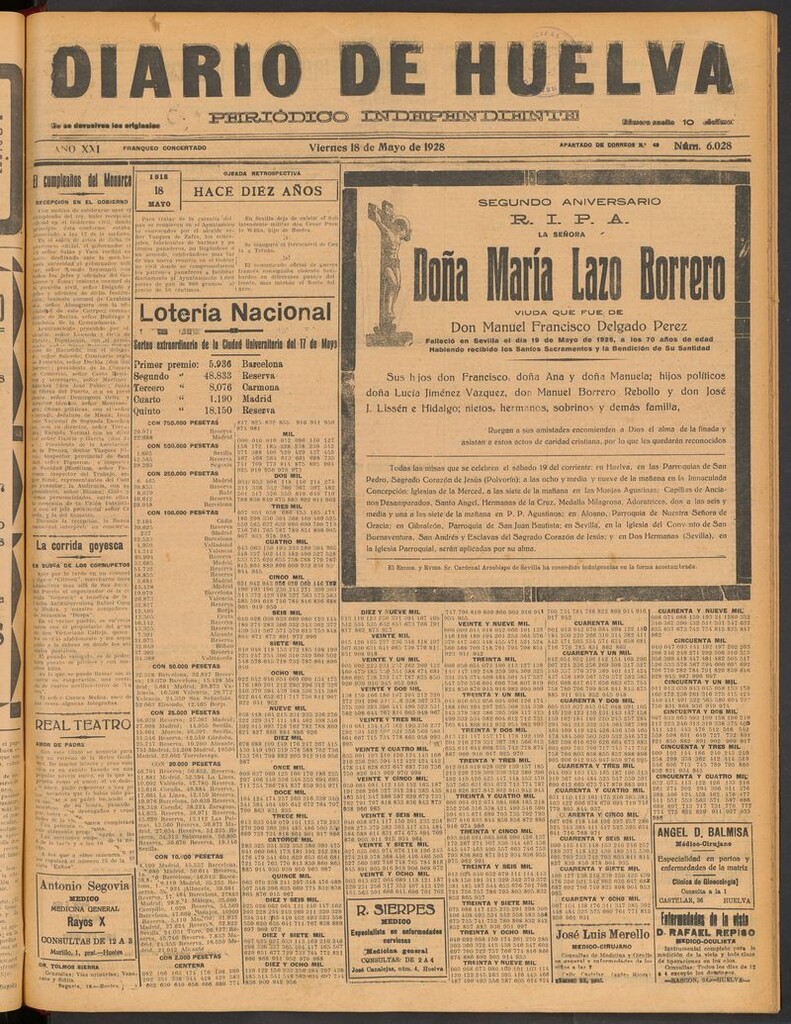 Miniatura de Diario de Huelva : periódico independiente del 18 de mayo de 1928