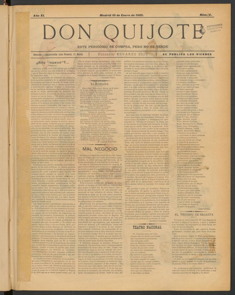Miniatura de Don Quijote (Madrid) del 10 de enero de 1902