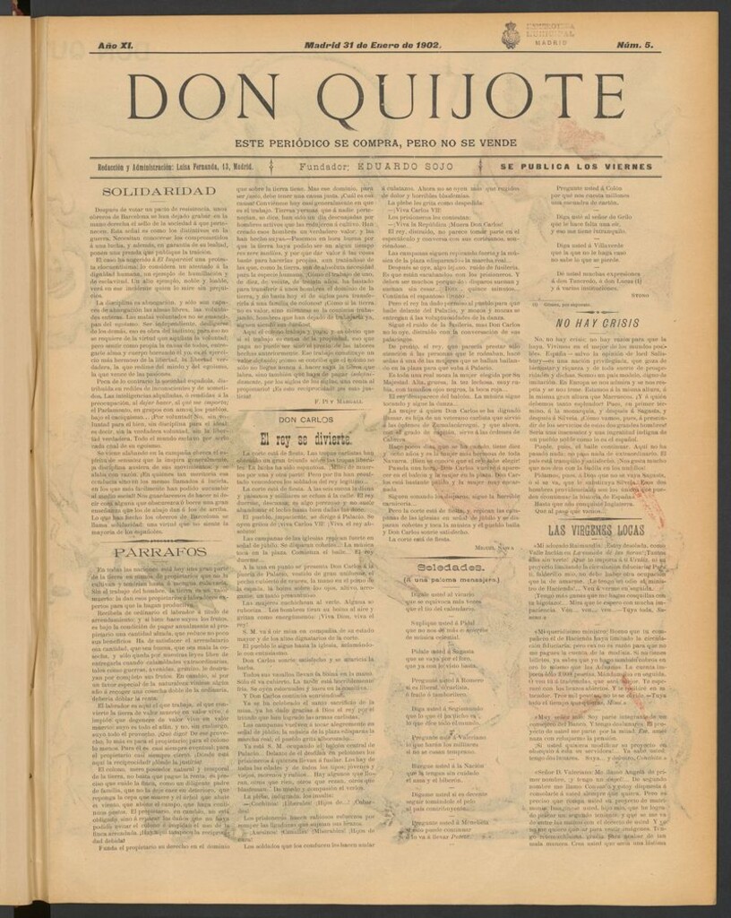 Miniatura de Don Quijote (Madrid) del 31 de enero de 1902