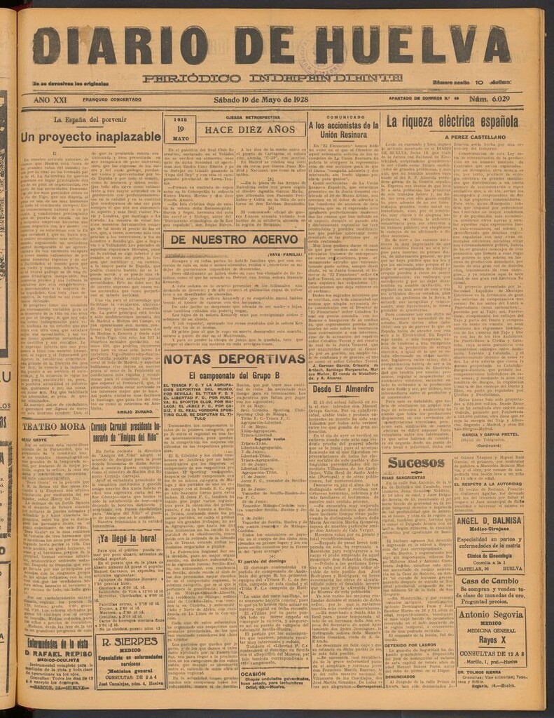Miniatura de Diario de Huelva : periódico independiente del 19 de mayo de 1928