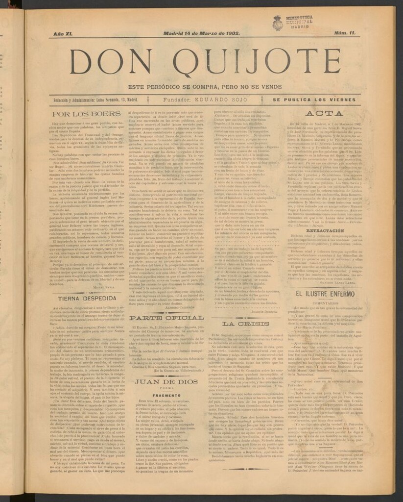 Miniatura de Don Quijote (Madrid) del 14 de marzo de 1902