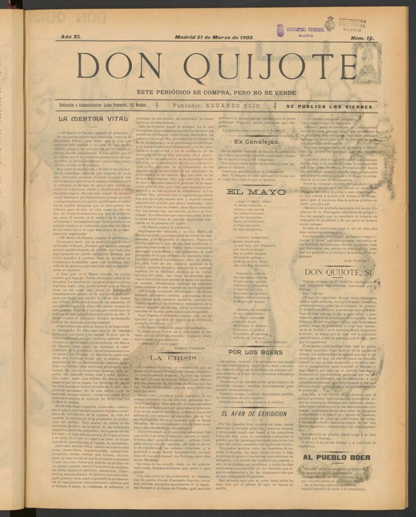 Miniatura de Don Quijote (Madrid) del 21 de marzo de 1902
