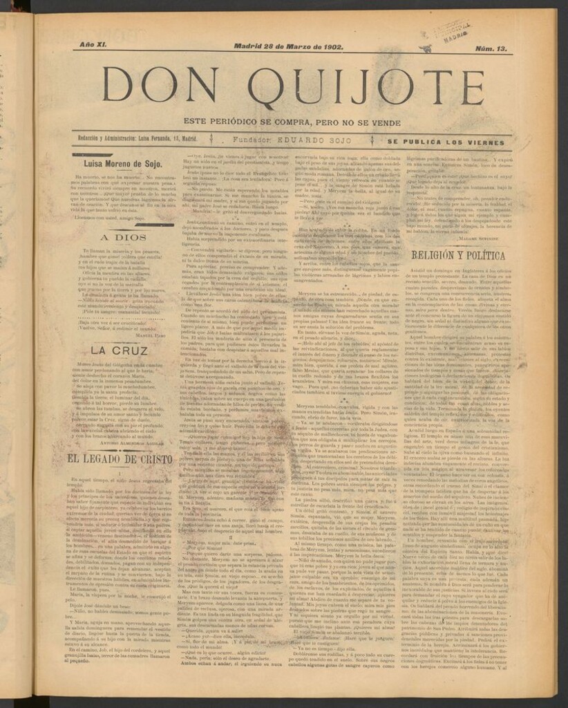 Miniatura de Don Quijote (Madrid) del 28 de marzo de 1902