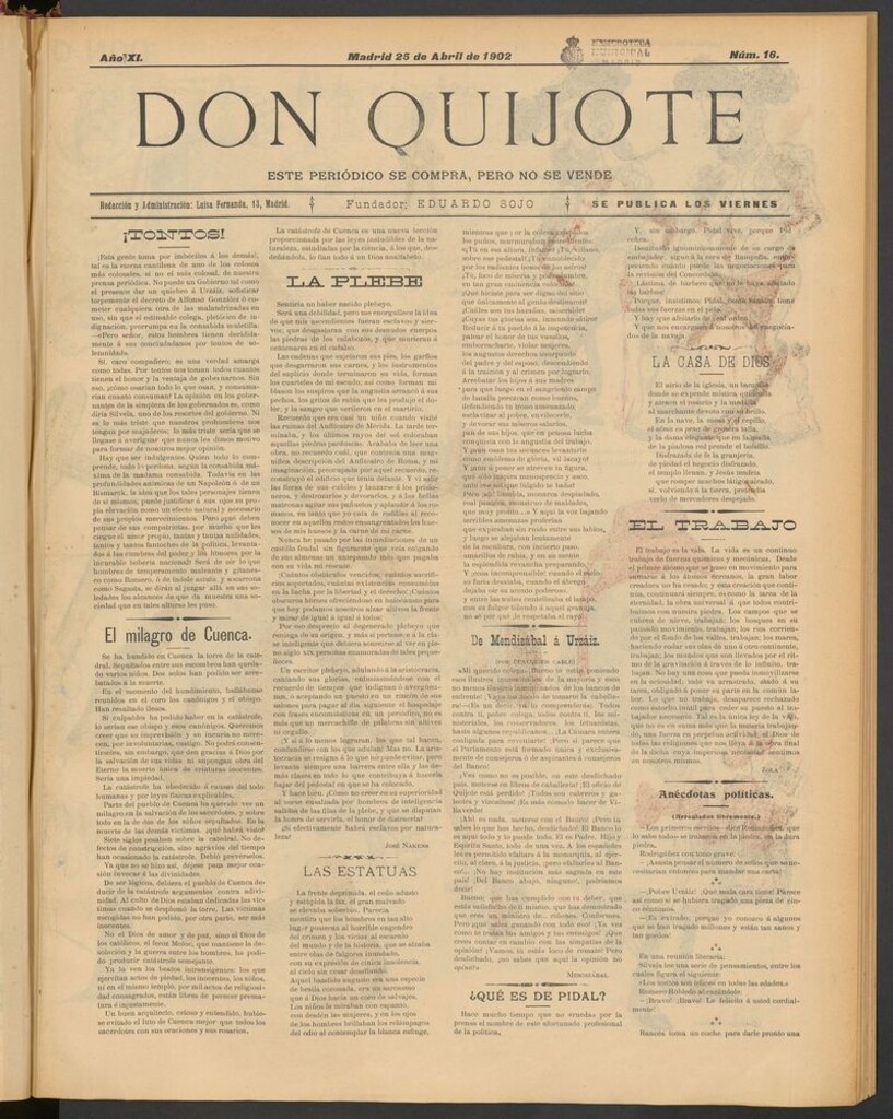 Miniatura de Don Quijote (Madrid) del 25 de abril de 1902