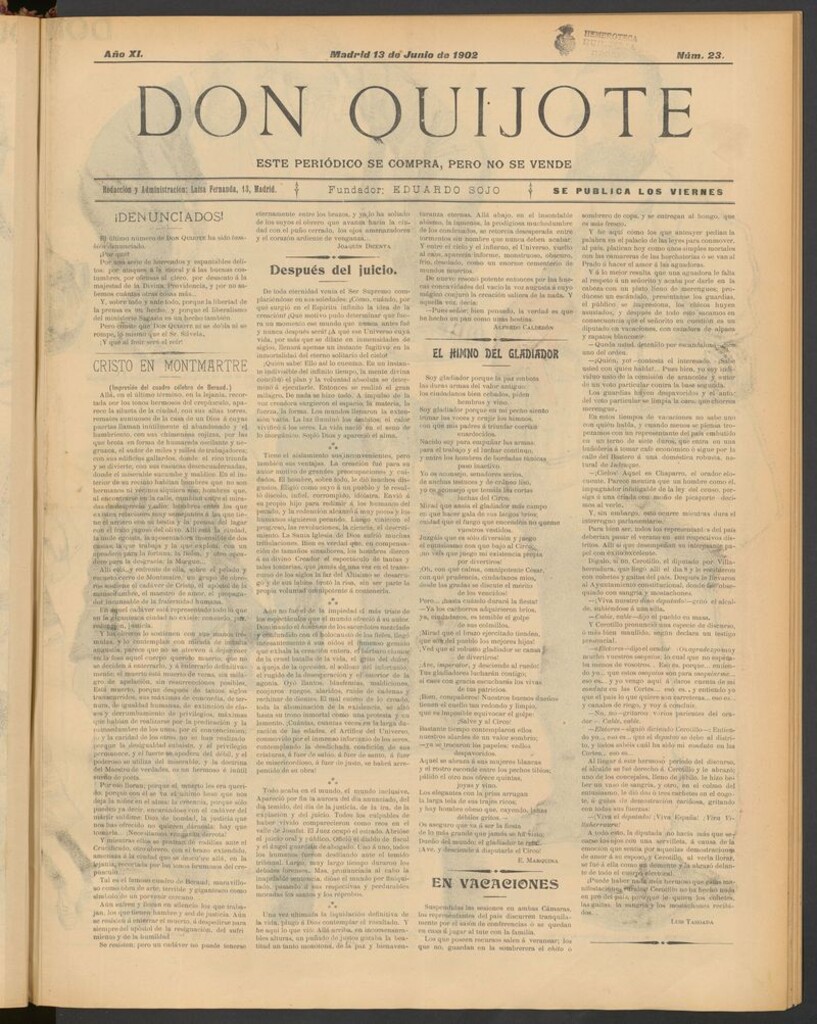 Miniatura de Don Quijote (Madrid) del 13 de junio de 1902