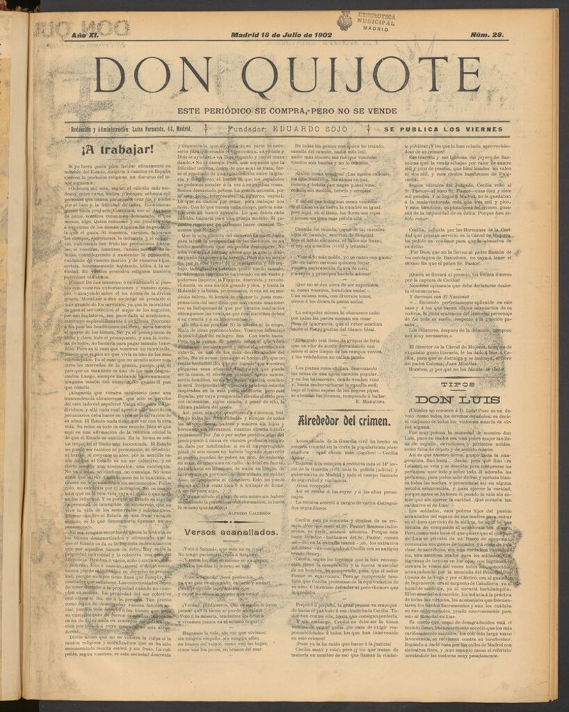 Miniatura de Don Quijote (Madrid) del 18 de julio de 1902