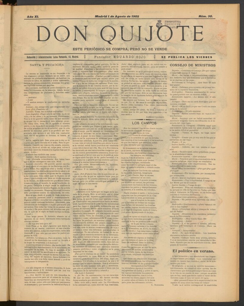 Miniatura de Don Quijote (Madrid) del 1 de agosto de 1902