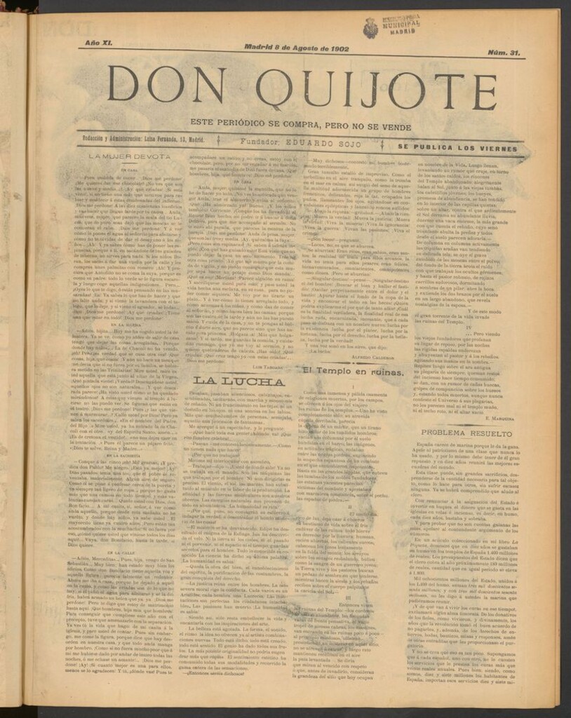 Miniatura de Don Quijote (Madrid) del 8 de agosto de 1902