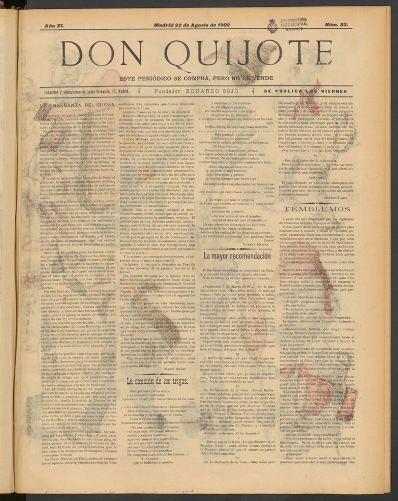 Miniatura de Don Quijote (Madrid) del 22 de agosto de 1902