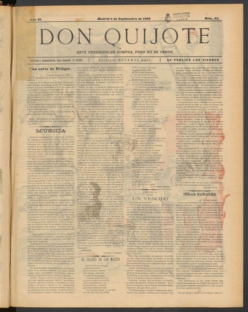 Miniatura de Don Quijote (Madrid) del 5 de septiembre de 1902