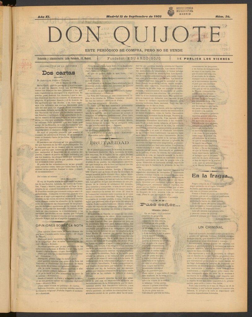 Miniatura de Don Quijote (Madrid) del 12 de septiembre de 1902