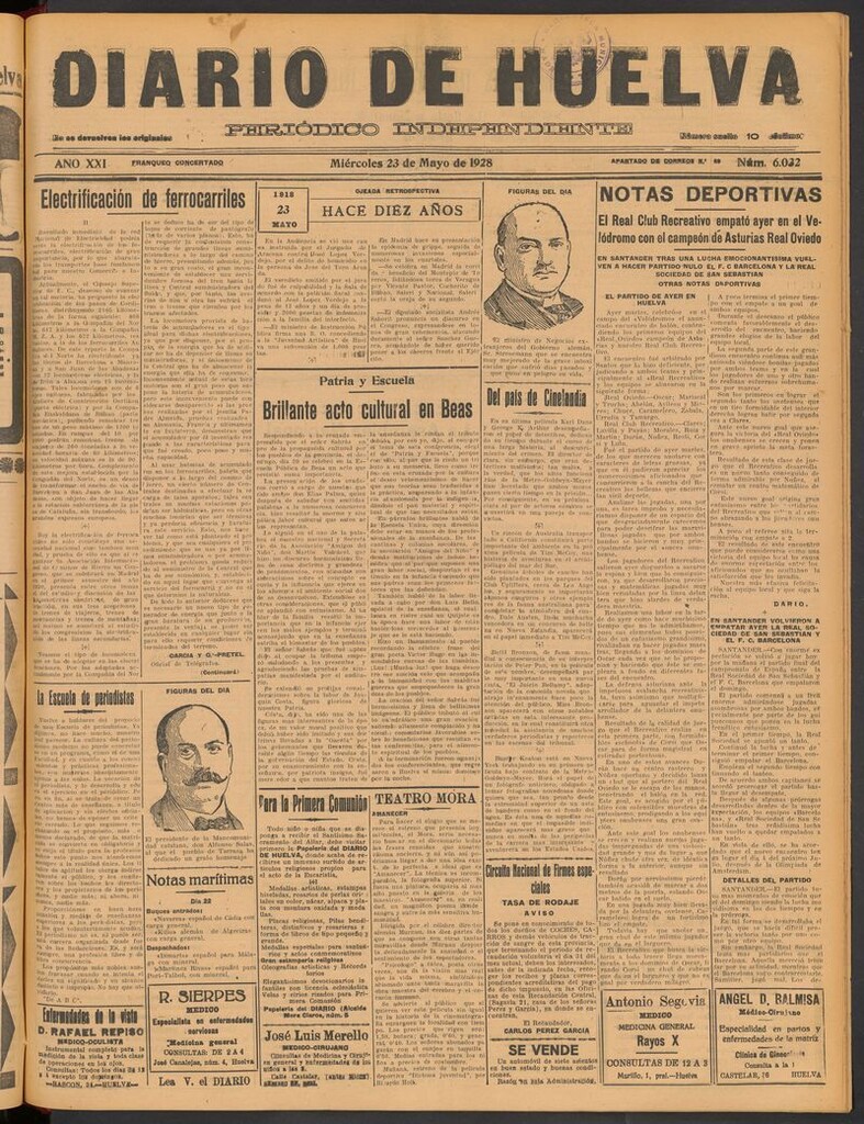 Miniatura de Diario de Huelva : periódico independiente del 23 de mayo de 1928