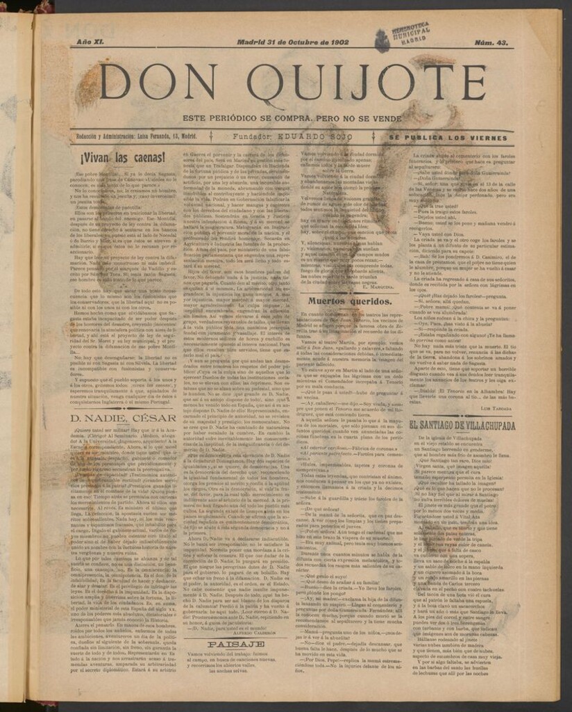 Miniatura de Don Quijote (Madrid) del 31 de octubre de 1902