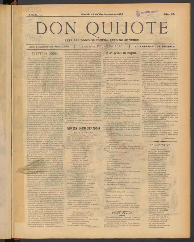 Miniatura de Don Quijote (Madrid) del 28 de noviembre de 1902