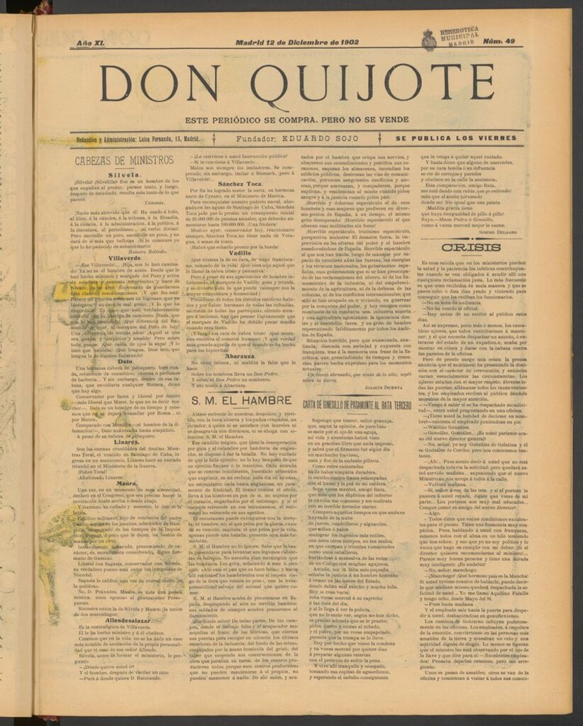 Miniatura de Don Quijote (Madrid) del 12 de diciembre de 1902