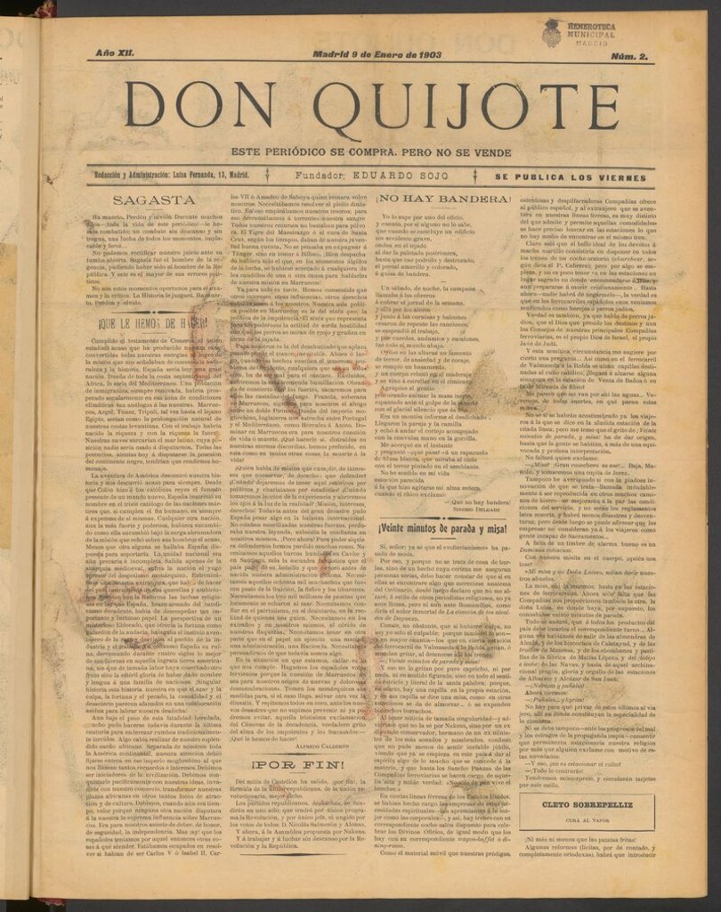 Miniatura de Don Quijote (Madrid) del 9 de enero de 1903