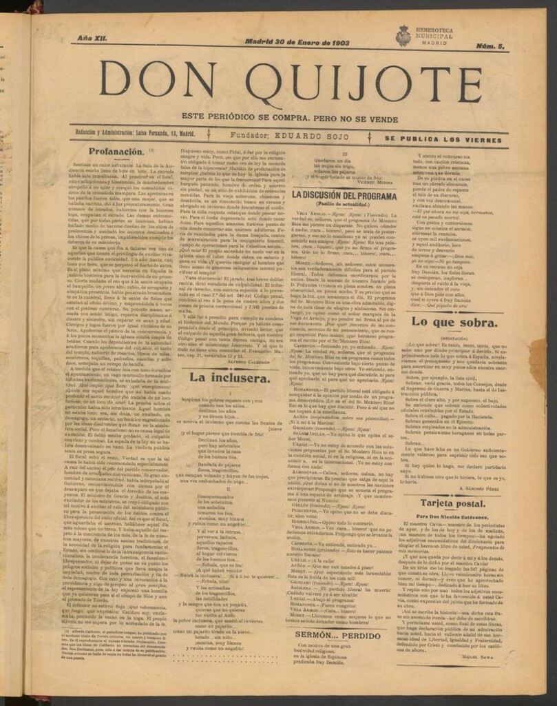 Miniatura de Don Quijote (Madrid) del 30 de enero de 1903