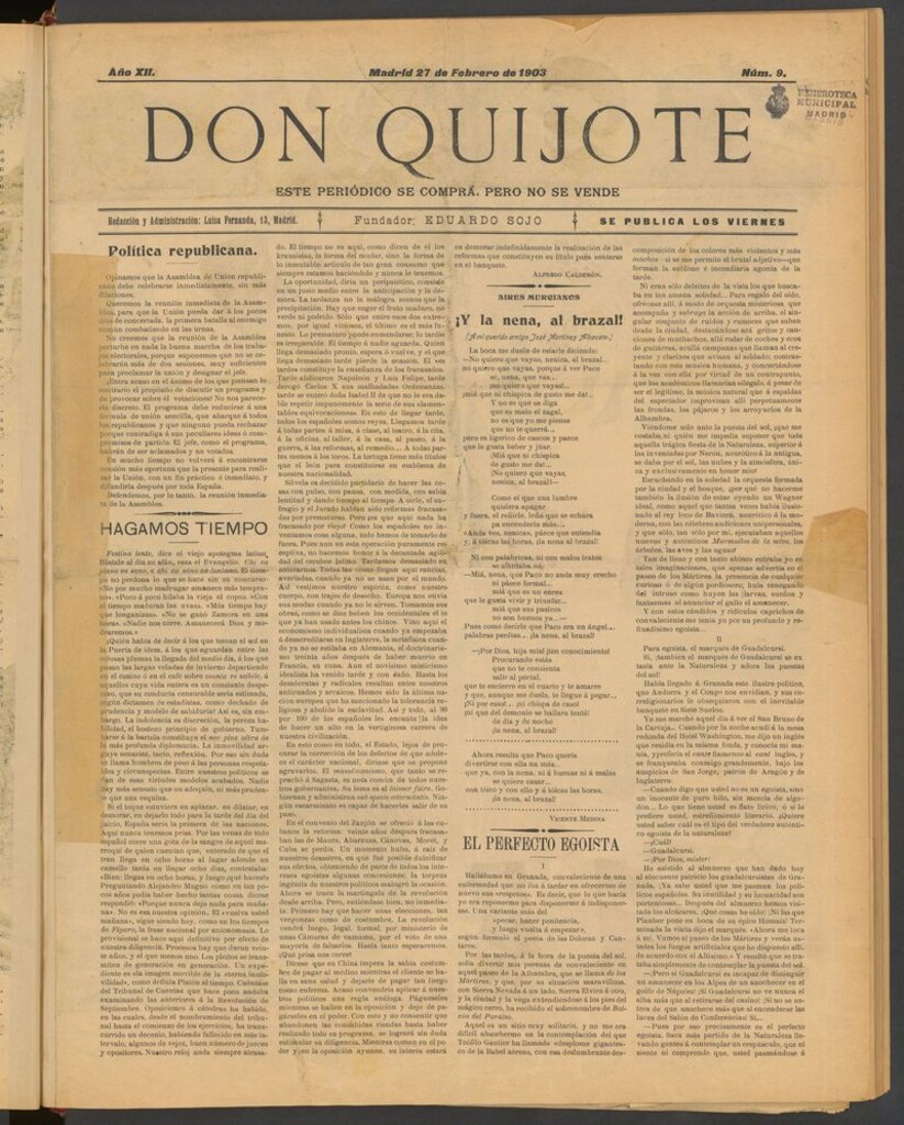 Miniatura de Don Quijote (Madrid) del 27 de febrero de 1903