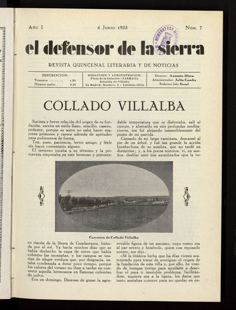 Miniatura de El defensor de la sierra: revista quincenal literaria y de noticias del 4 de junio de 1933